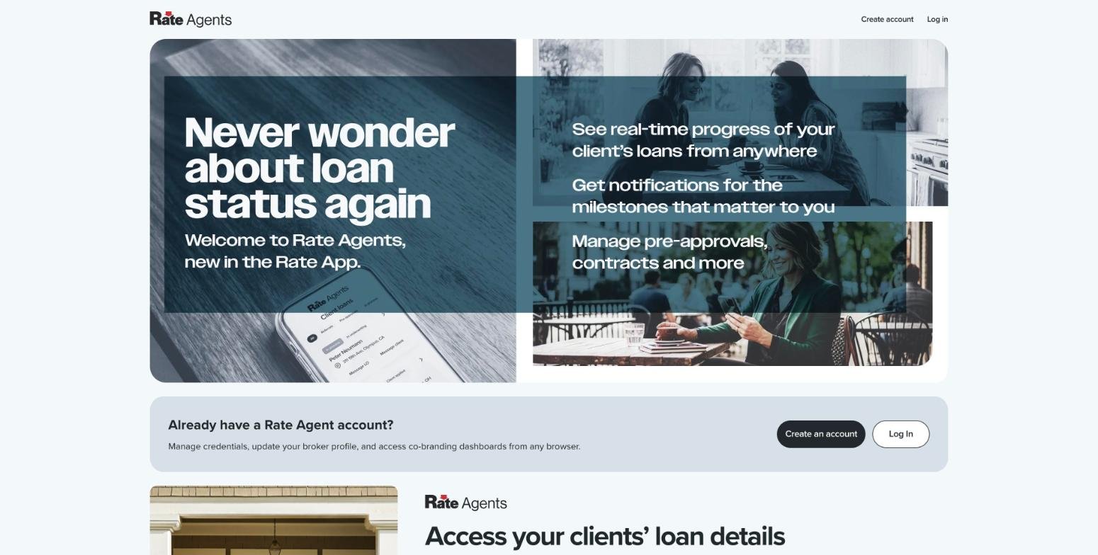 agents.rate.com, the Agent Advantage partner platform (as it appears today)